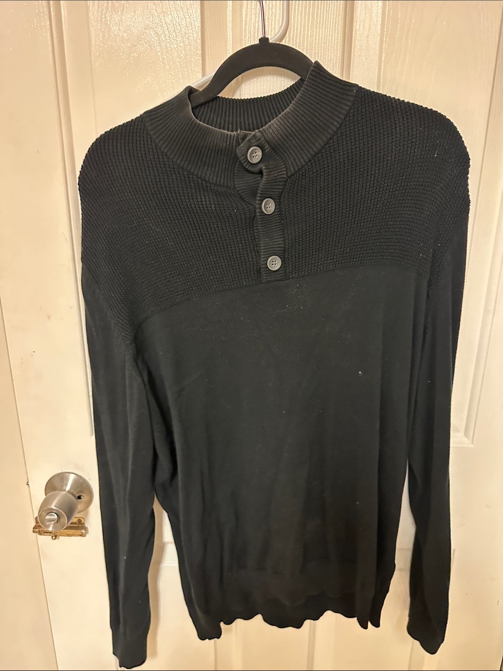 Club Room Black Crewneck Button Mock-Neck Sweater